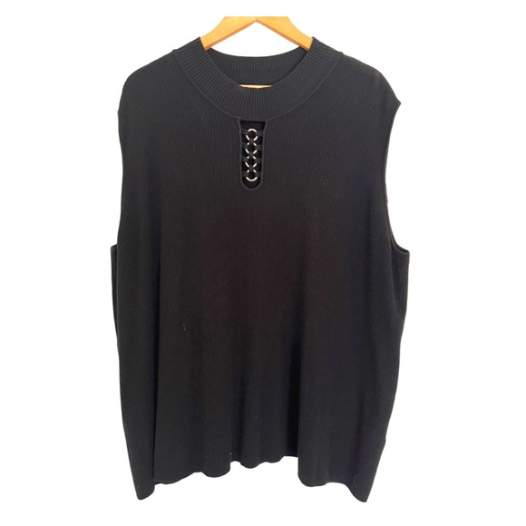 SZ 5X SLEEVELESS BLACK KNIT TOP WITH SILVER ACCENTS AND RUFFLED COLLAR - Picture 4 of 8